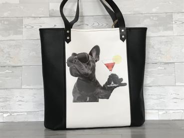 Handtasche Schultertasche Umhängetasche Taniia Bag Kunstleder French bulldog schwarz weiß